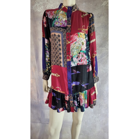 Anthropologie patchwork print shirt tunic with bottom ruffle sz M - Picture 12 of 13